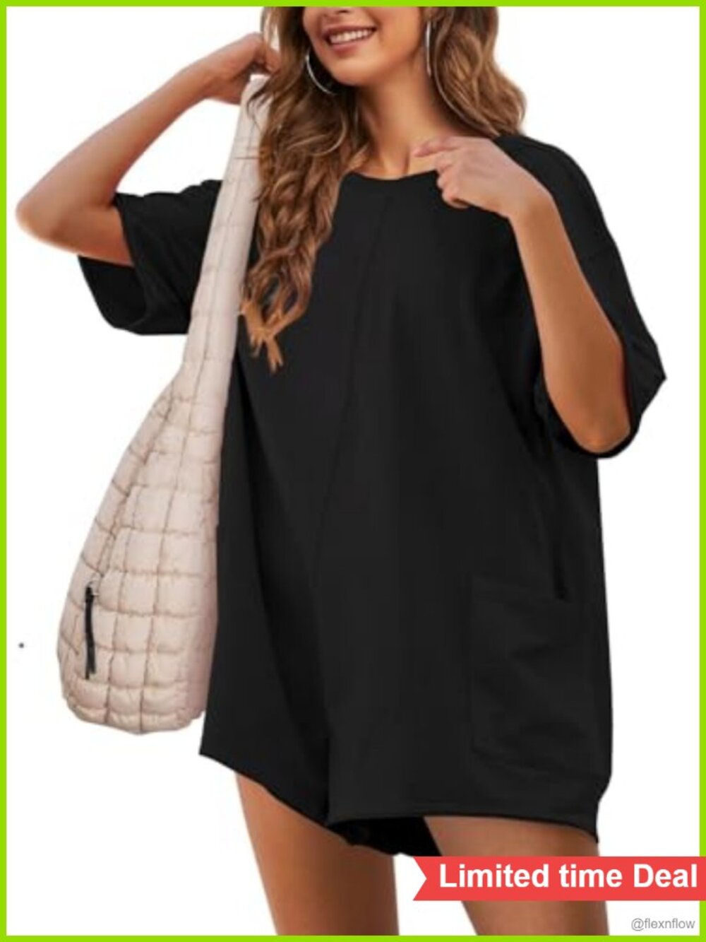 Women Oversized Short Sleeve Reversible Romper Deep Pockets Casual Workout